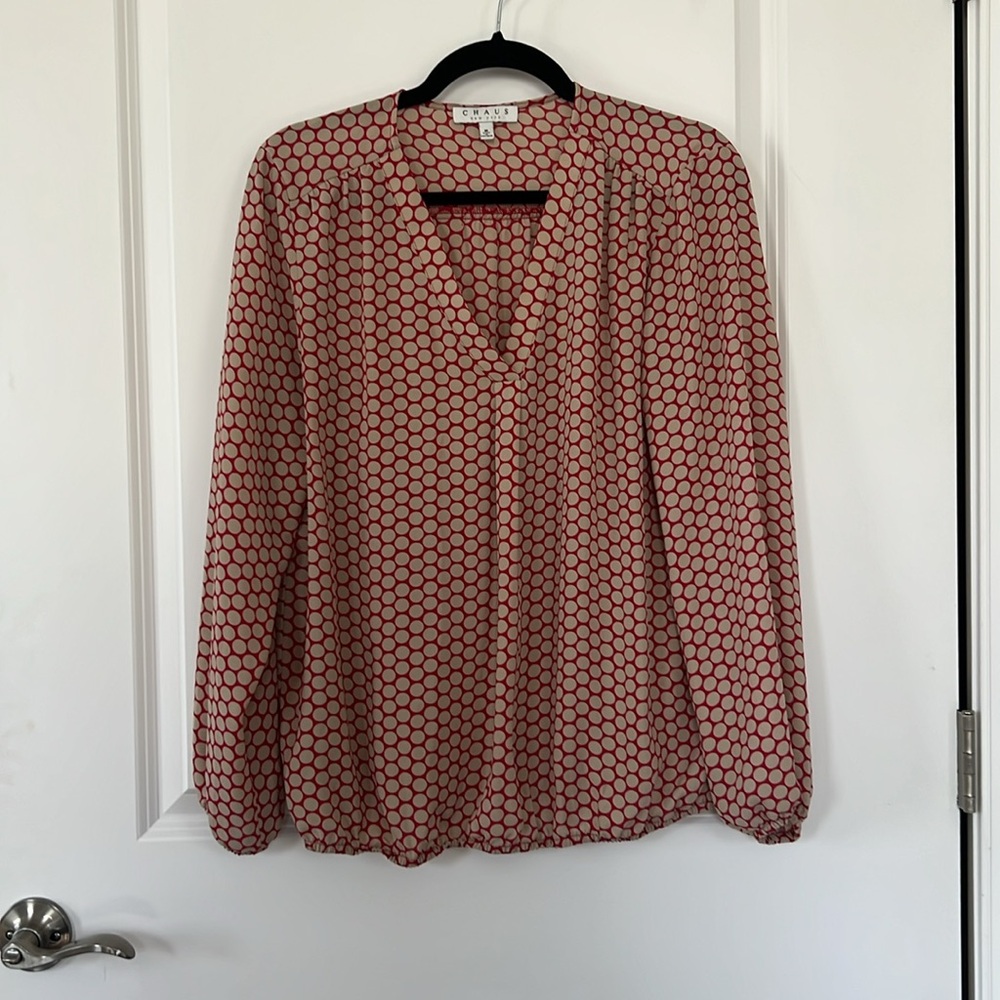 Chaus New York Red and Cream Polka Dot Blouse - Picture 2 of 5